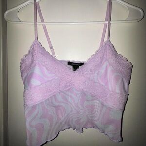 Pink-Purple Swirly Mesh Cropped Tank Top - S